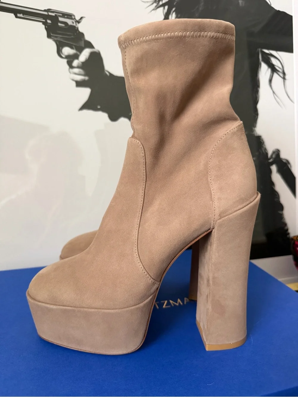 Stuart Weitzman SkyHigh Platform Boot in Cashmere, 8 - Box + Dustbag
